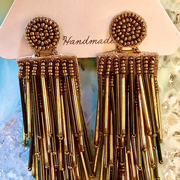 🌺🎉HP🎉🌺 NWT Deepa Beaded Gold Statement Earrings - Picture 11 of 16